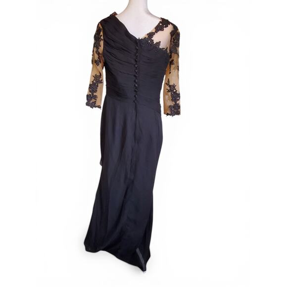 Vintage 90s Y2K Black Illusion Floral Bodycon Maxi Dress Size 14 Goth Glam - Picture 2 of 14